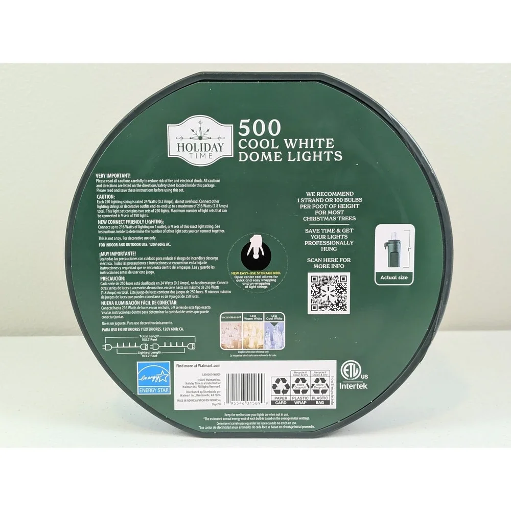 NEW Holiday Time 500-Count Cool White LED Dome Christmas Lights GREEN WIRE